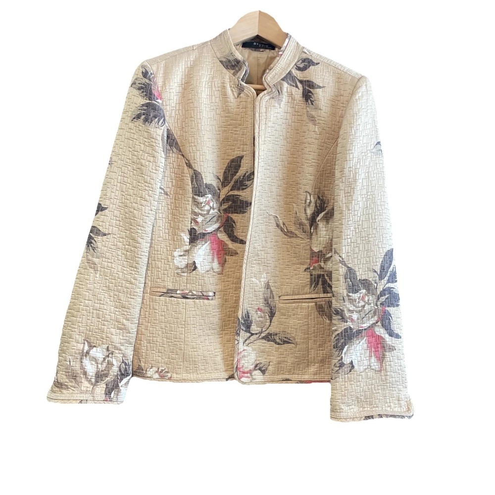Studio by Liz Claiborne Floral Jacket L Open Front Quilted Blazer Career Gold‎